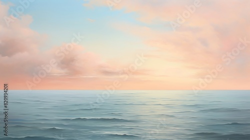 Serene ocean painting with calm waves and pastel sunset sky  capturing tranquility and natural beauty in an ethereal coastal scene.