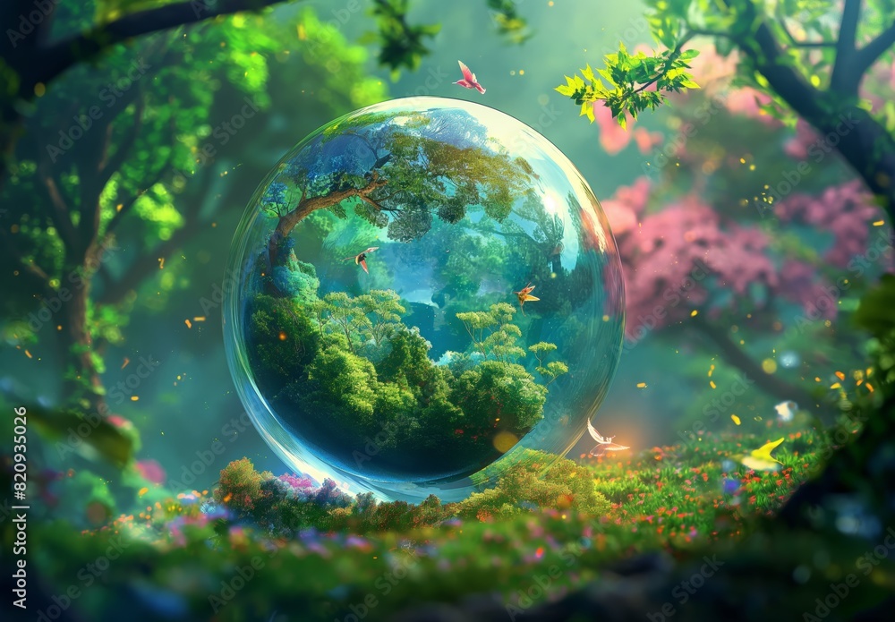 A glass sphere with a forest inside of it generated by AI A glass sphere with a forest inside of it generated by AI