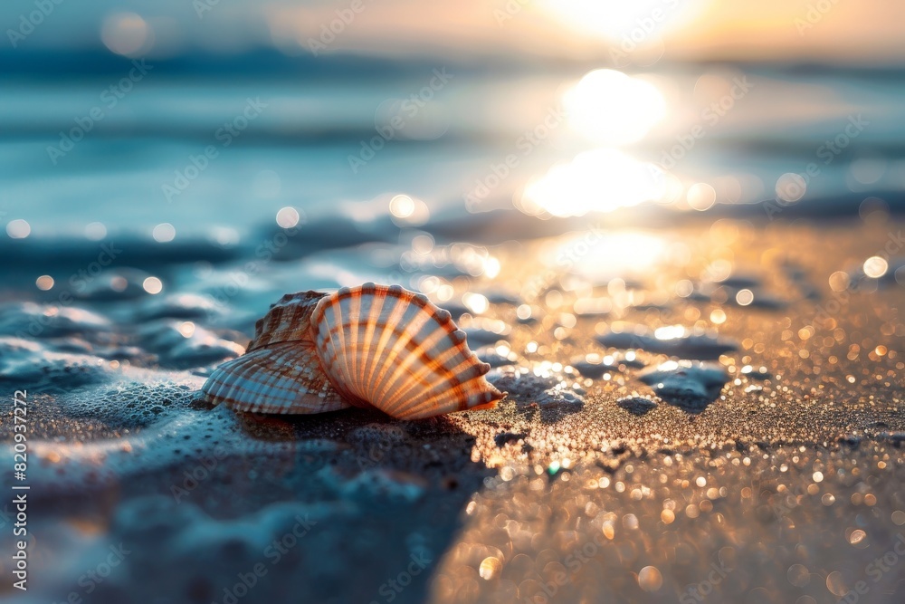 Flip-flops and shells on the beach.. Beautiful simple AI generated image in 4K, unique. Flip-flops and shells on the beach.. Beautiful simple AI generated image in 4K, unique.