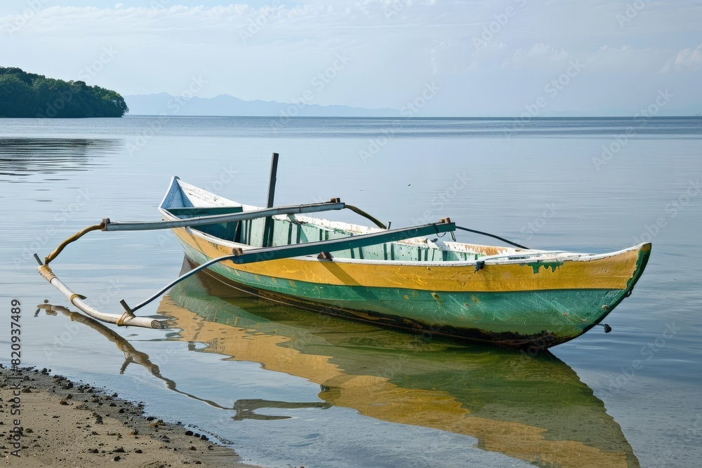 Fototapeta premium Flip-flops and shells on the beach.. Beautiful simple AI generated image in 4K, unique.