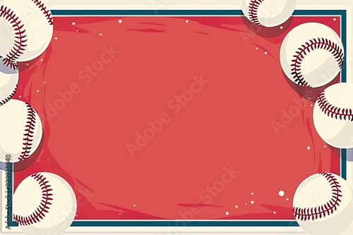 Minimalist studio scene: Red and blue baseballs frame a central space for text on a clean white background.