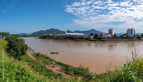 chiangrai thailand august 19 2019 scenery of the mekong river at the golden triangle photo