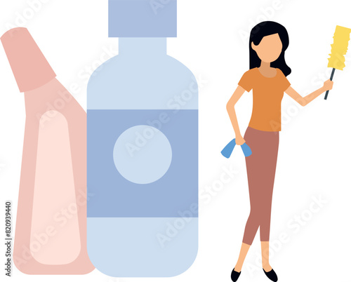 The girl is holding a cleaning brush.