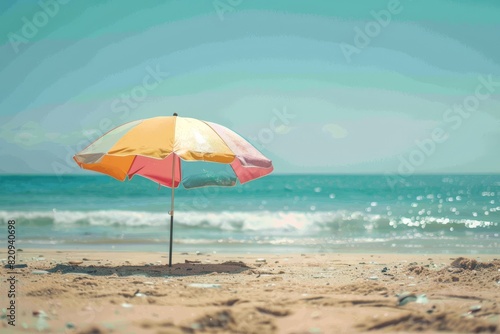 Slider and fountains surrounded by rubber rings  beach chairs  ice cream and umbrellas on a pink background.-3d rendering... Beautiful simple AI generated image in 4K  unique.