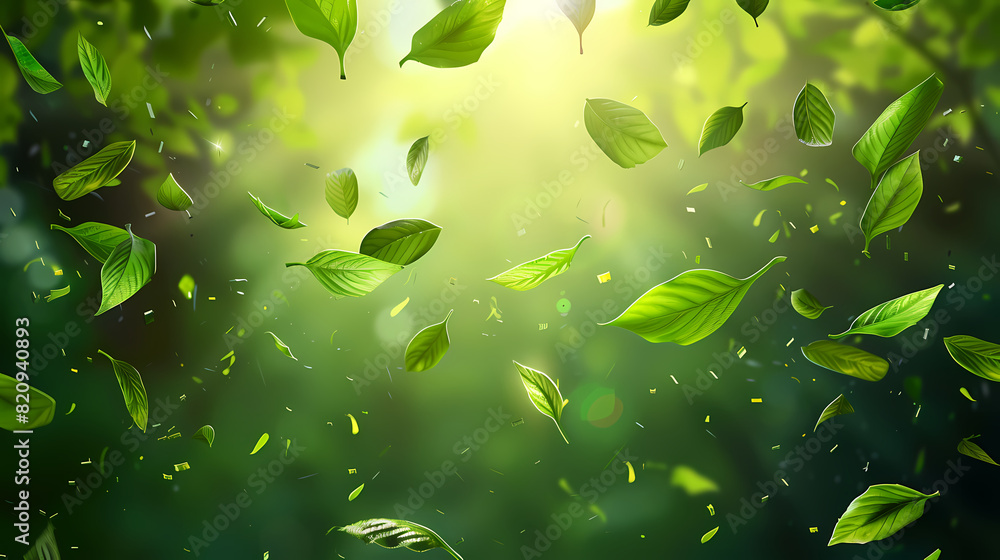 Flying leaves effect with mild sunbeam in 3d illustration vector Flying leaves effect with mild sunbeam in 3d illustration vector