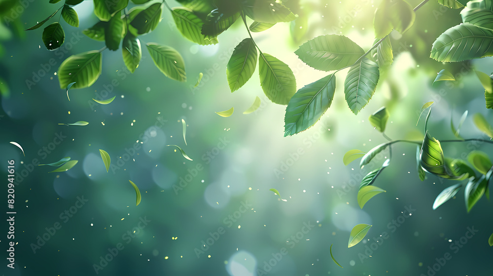 Flying leaves effect with mild sunbeam in 3d illustration vector Flying leaves effect with mild sunbeam in 3d illustration vector