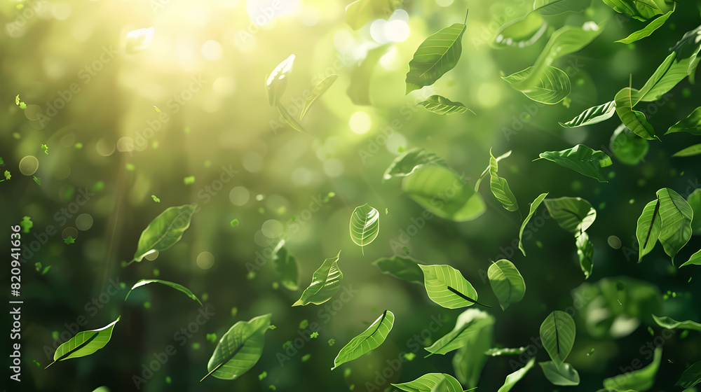 Flying leaves effect with mild sunbeam in 3d illustration vector Flying leaves effect with mild sunbeam in 3d illustration vector