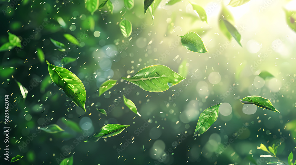 Flying leaves effect with mild sunbeam in 3d illustration vector Flying leaves effect with mild sunbeam in 3d illustration vector