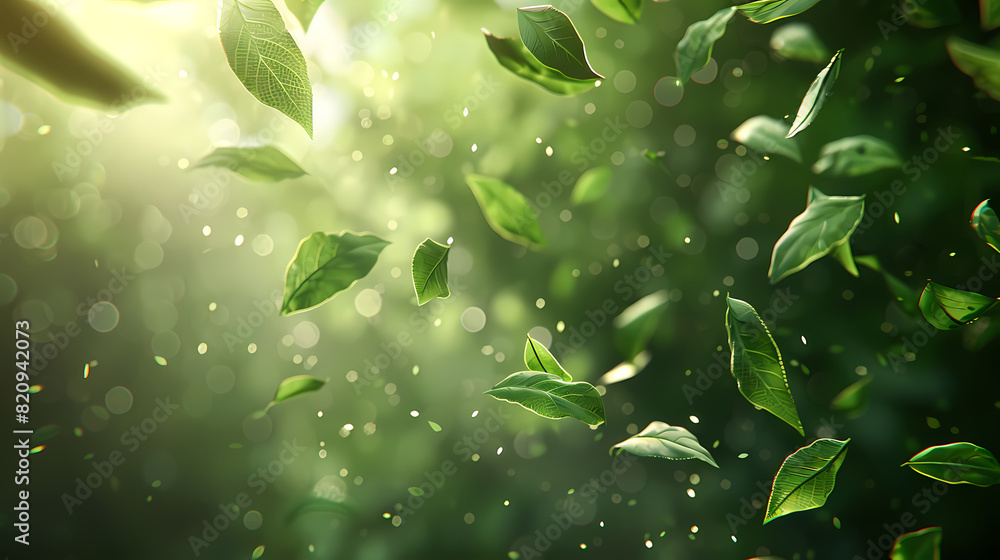 Flying leaves effect with mild sunbeam in 3d illustration vector Flying leaves effect with mild sunbeam in 3d illustration vector