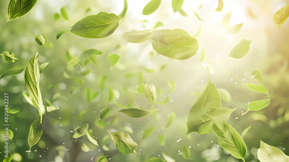 Flying leaves effect with mild sunbeam in 3d illustration vector Flying leaves effect with mild sunbeam in 3d illustration vector
