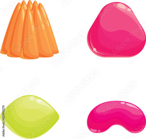 Jelly candy icons set cartoon vector. Colorful gummy and jelly candy. Sweet food, dessert