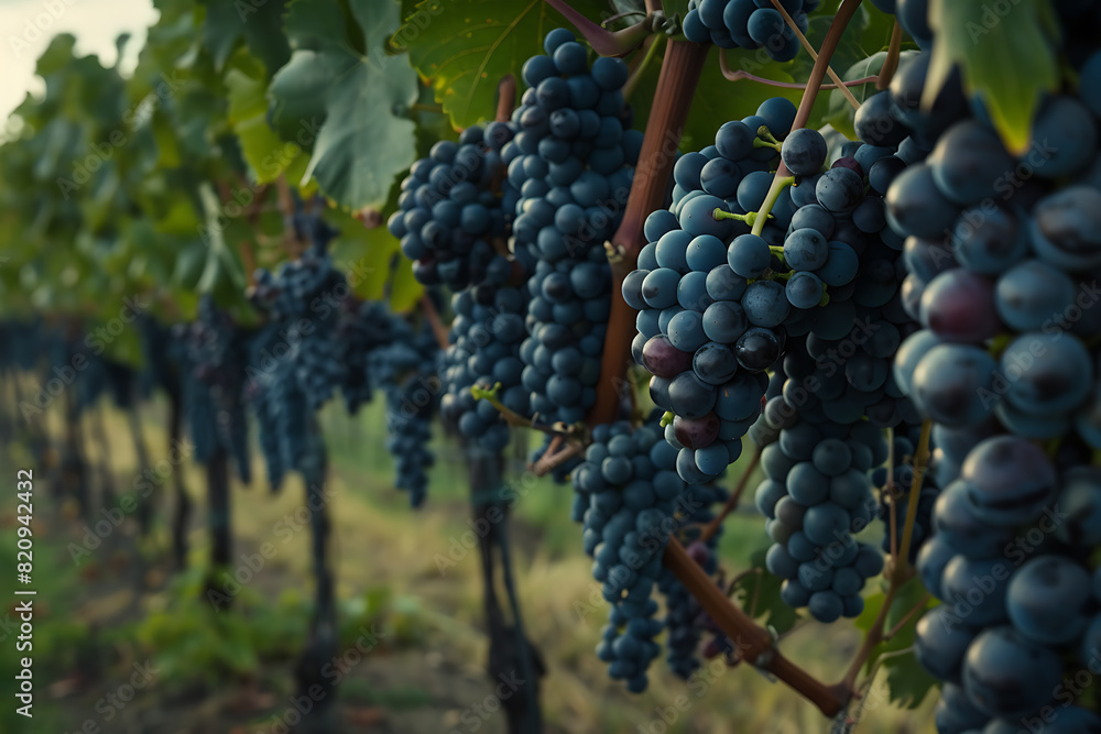 Expansive vineyards filled with ripe grapes, showcasing the beauty and abundance of large plantations.