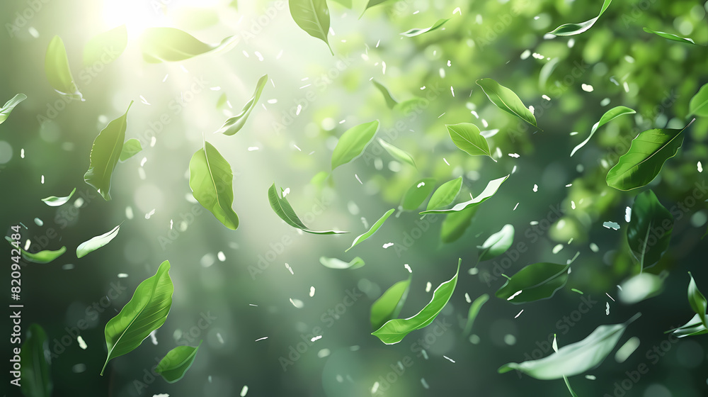 Flying leaves effect with mild sunbeam in 3d illustration vector Flying leaves effect with mild sunbeam in 3d illustration vector