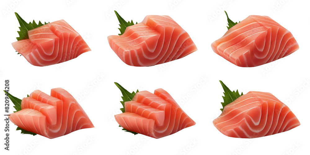 Fototapeta premium Salmon tuna Sashimi set collection in 3d for product presentation transparent background