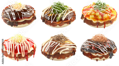 Okonomiyaki collection set in 3d for decoration transparent background