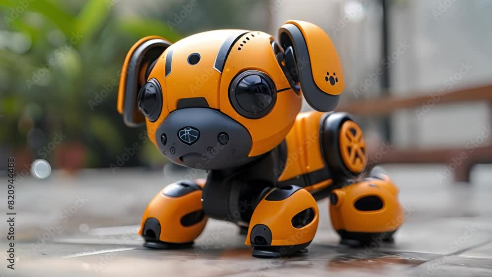 This toy dog sitting on a plain concrete floor. Robot puppy Sitting on Concrete Floor This toy dog sitting on a plain concrete floor. Robot puppy Sitting on Concrete Floor