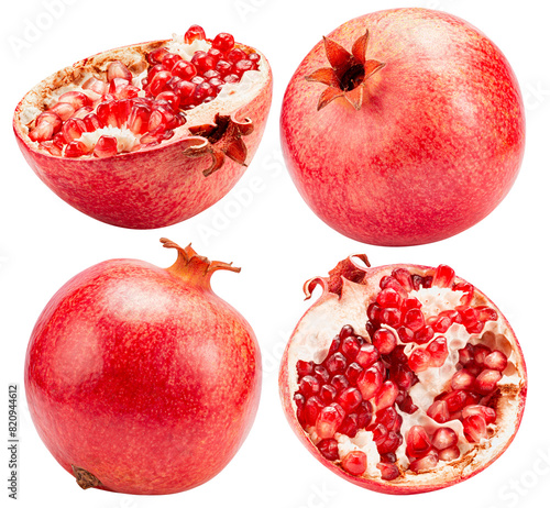set of pomegranates isolated on a white background. Clipping path