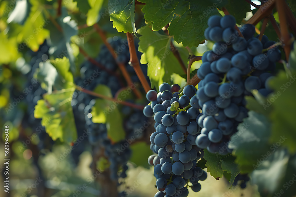 Obraz premium Expansive vineyards filled with ripe grapes, showcasing the beauty and abundance of large plantations.