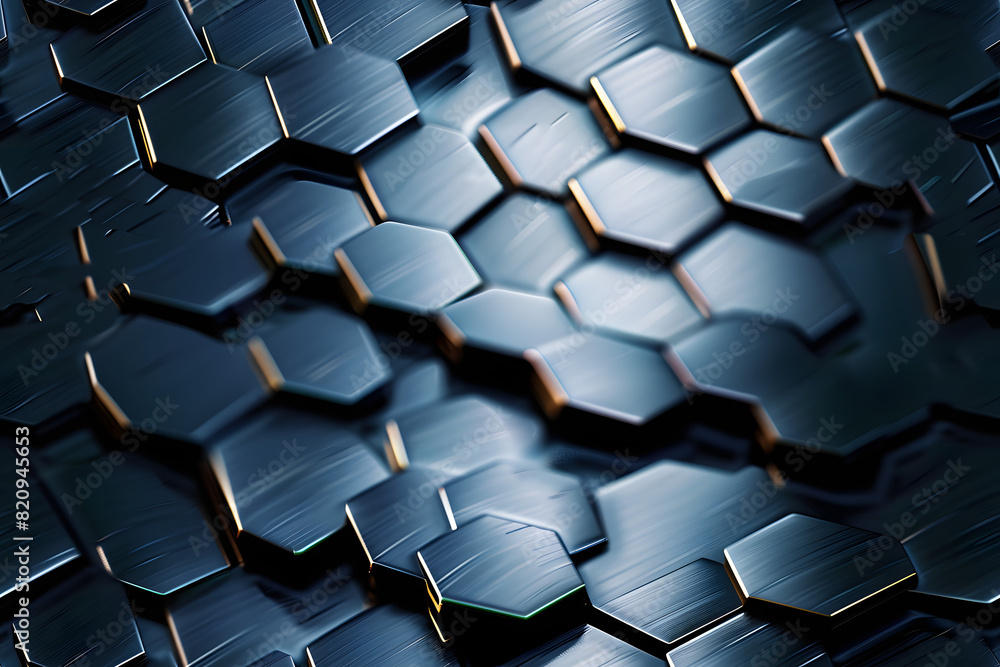 Fototapeta premium Hexagonal abstract metal background with light AI