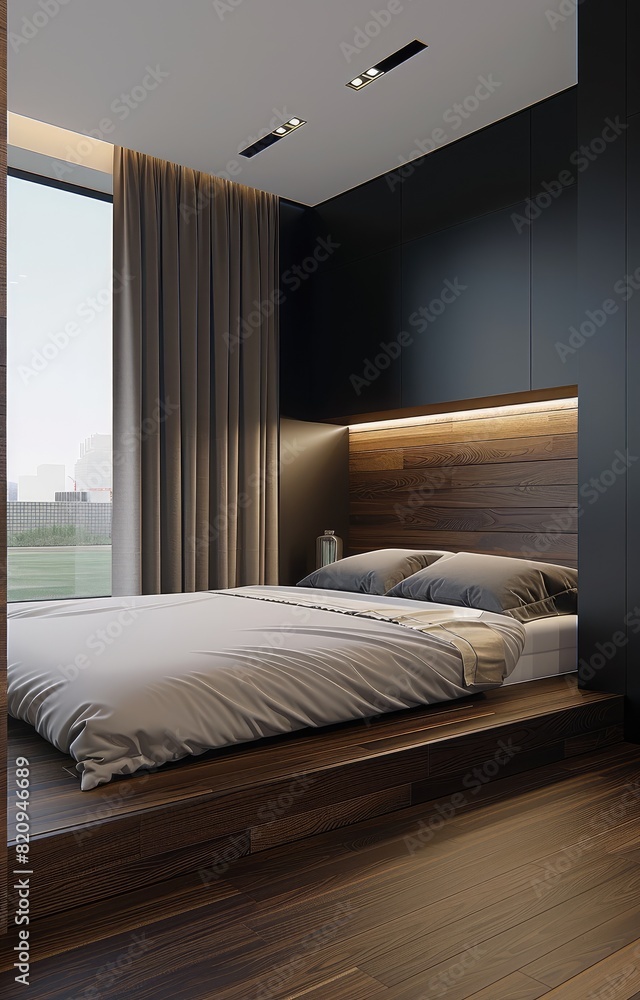 A spacious room with a big bed and a sizable window overlooking a beautiful view A spacious room with a big bed and a sizable window overlooking a beautiful view
