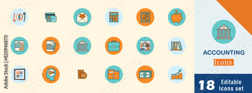 Accounting icon set. Containing financial statement, accountant, financial audit, invoice, tax calculator