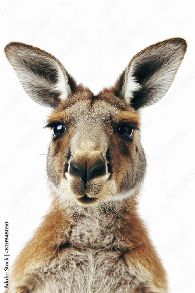 A kangaroo with a wide smile, looking joyful, isolated on a white background
