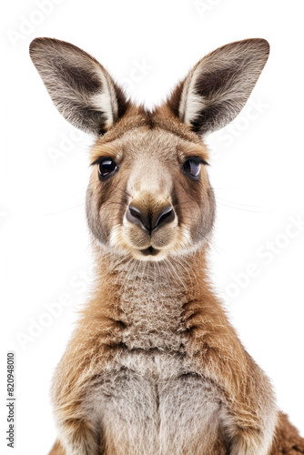 A kangaroo with a wide smile, looking joyful, isolated on a white background