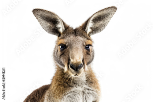 A kangaroo with a wide smile, looking joyful, isolated on a white background © Venka