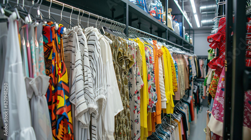Rack with stylish female clothes in boutique