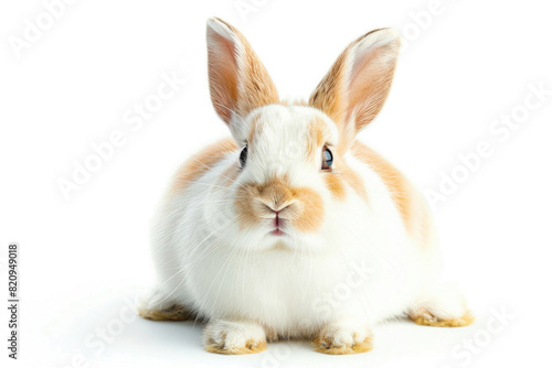 A rabbit with a big smile  looking jovial  isolated on a white background