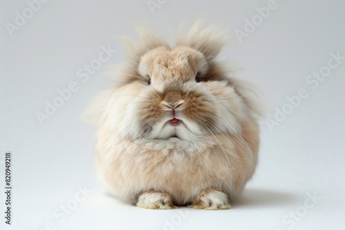 A rabbit with a big smile, looking jovial, isolated on a white background