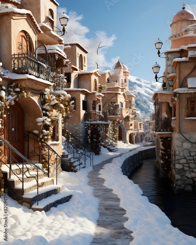 Beautiful view of the snow-covered streets of the old town of Sochi photo