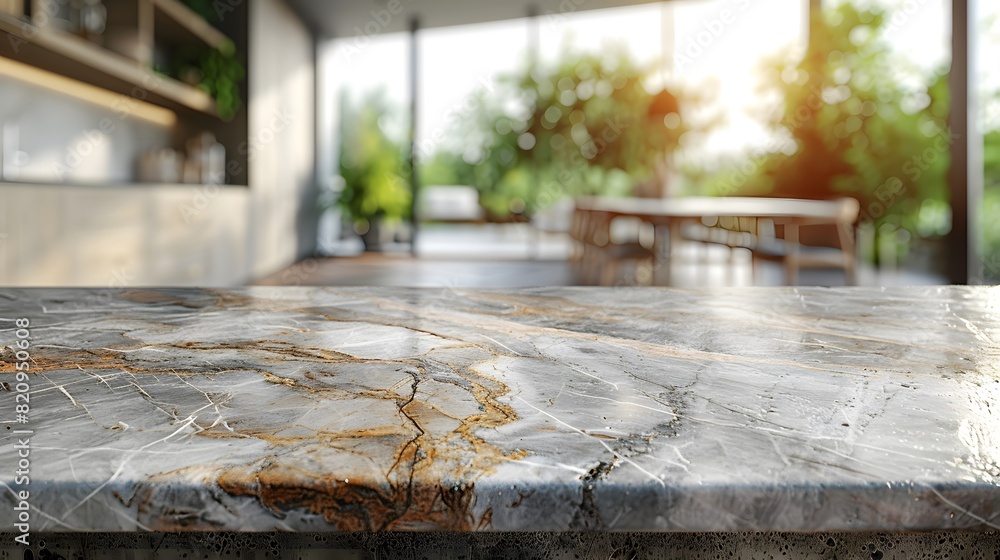 Abstract blur background of marble table in modern kitchen interior with window, mock up for product display or montage your products Abstract blur background of marble table in modern kitchen interior with window, mock up for product display or montage your products