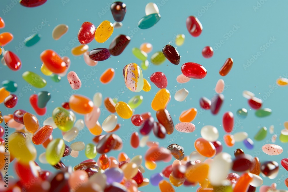 Explosion of Vibrant Jelly Beans Floating Explosion of Vibrant Jelly Beans Floating