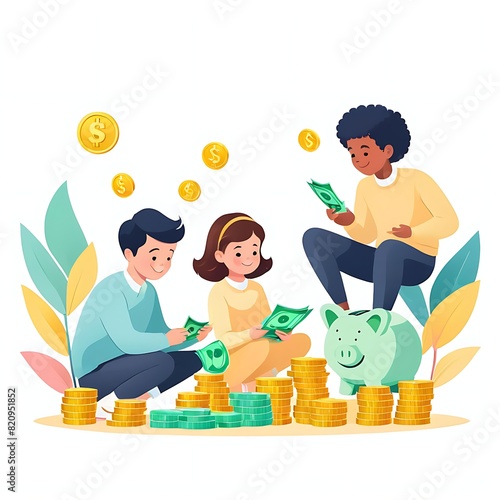 People characters investing money in self development, knowledge and education. Personal finance management and financial literacy concept.  illustration.
