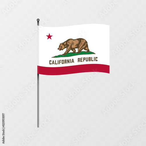 California flag on flagpole. Vector illustration.