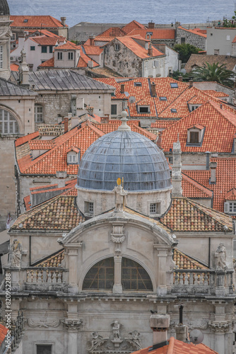 Landscape View Of Old Town Dubrovnik (UNESCO Cultural Heritage) With Beautiful Traditional Buildings, Squares, Churches, Harbor And Islands, Croatia photo