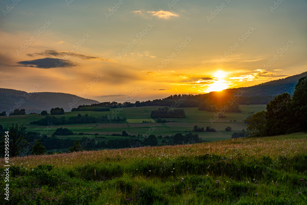 Fototapeta premium Rhön, Landscape, Nature, spring, flowers, sunset