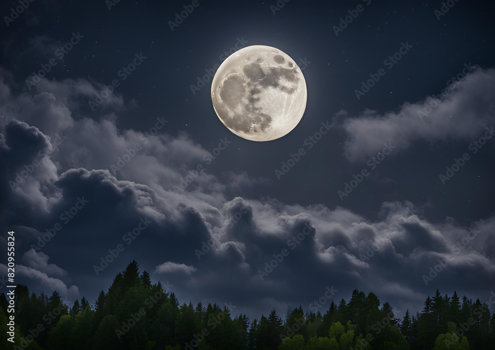Bright Full Moon Among the Clouds in the Night Sky. Bright Full Moon Among the Clouds in the Night Sky.