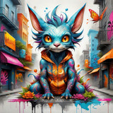 Abstraktes buntes Monster, Graffiti Art