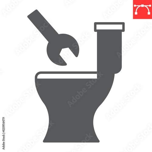 Toilet repair glyph icon, plumbing service and construction, repair toilet vector icon, vector graphics, editable stroke solid sign, eps 10.