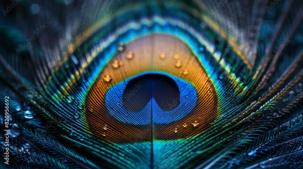 Naklejka premium Vibrant Close-Up of a Peacock Feather on Colorful Background