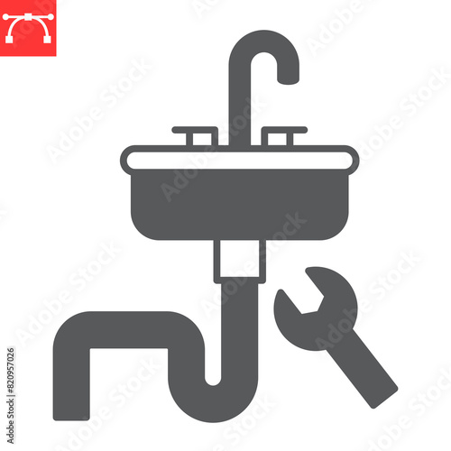 Sink installation glyph icon, plumbing service and handyman work, household repair vector icon, vector graphics, editable stroke solid sign, eps 10.