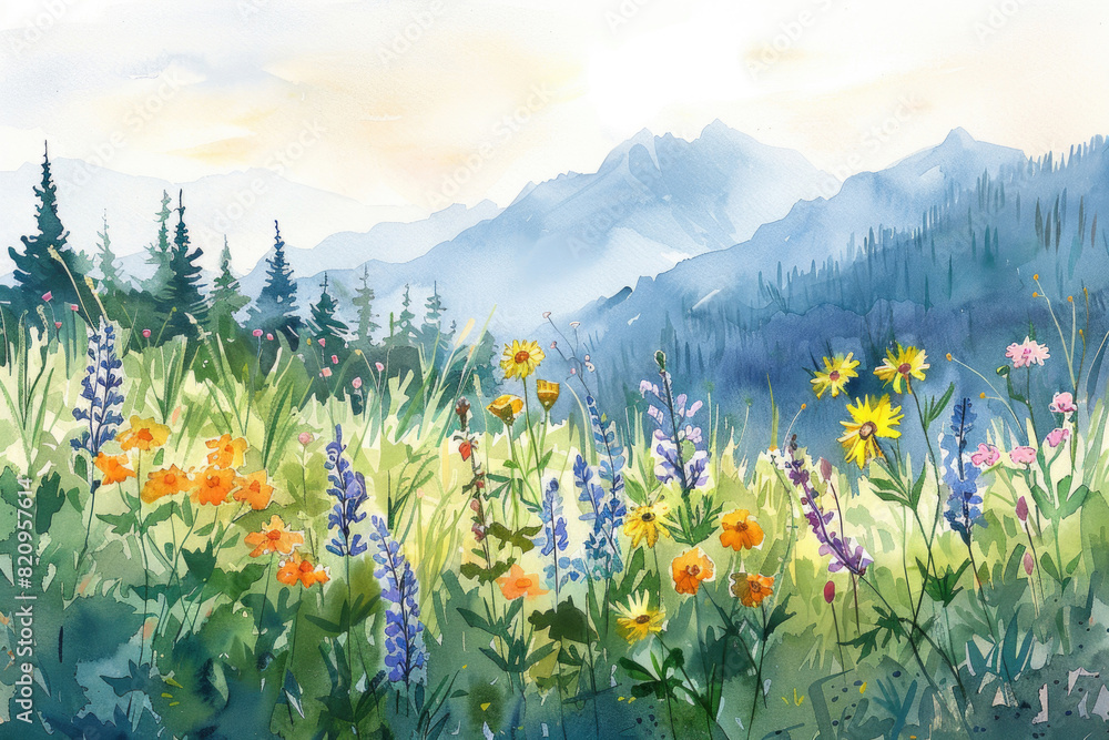 Wildflowers with a mountain backdrop