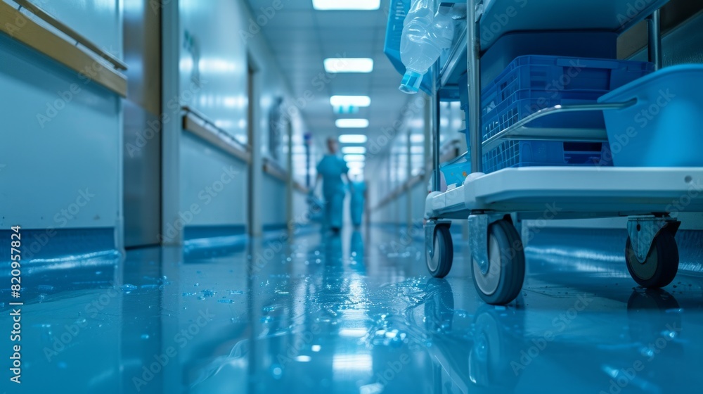 Obraz premium Hospital Corridor with Cleaning Supplies