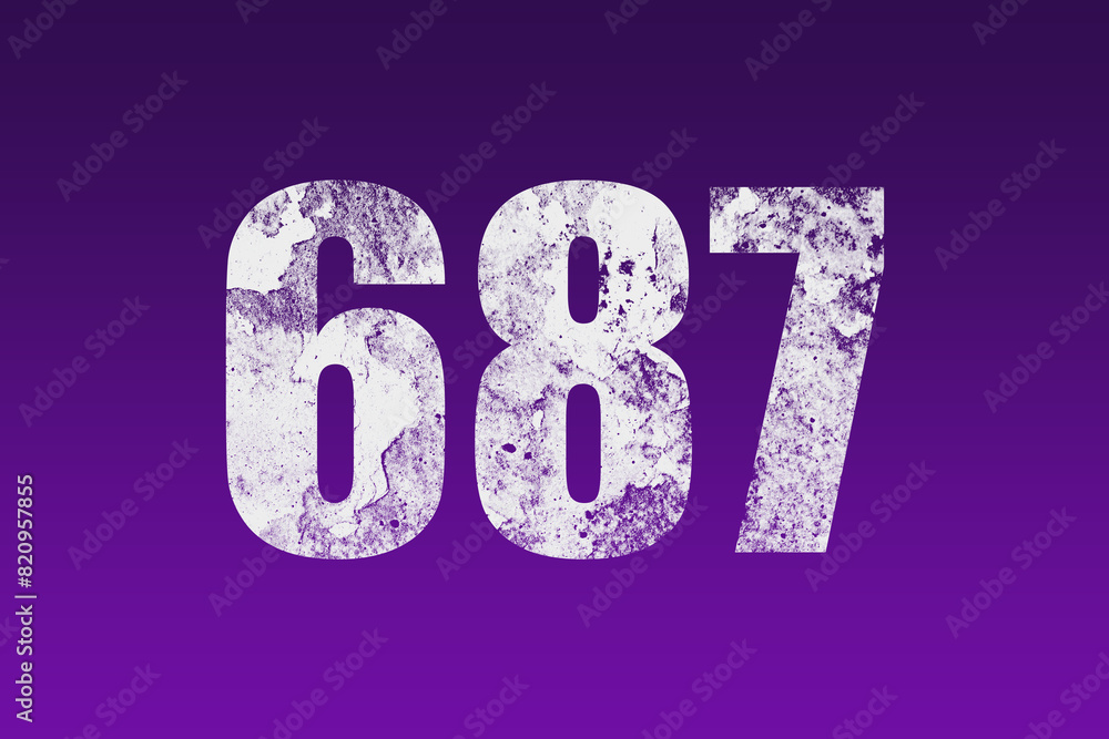 flat white grunge number of 687 on purple background. flat white grunge number of 687 on purple background.