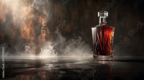 Wallpaper Mural A premium liquor bottle placed on a reflective, dark surface, with moody, atmospheric lighting highlighting its sophisticated design and rich color Torontodigital.ca