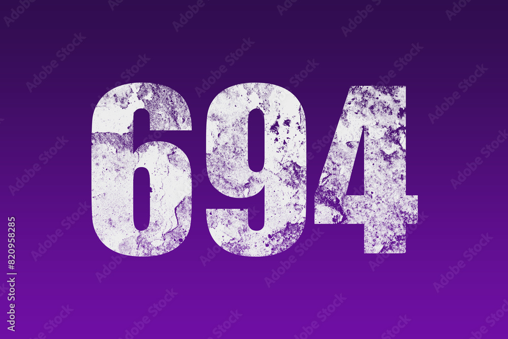 flat white grunge number of 694 on purple background. flat white grunge number of 694 on purple background.