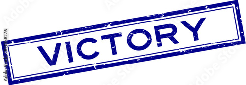 Grunge blue victory word square rubber seal stamp on white background