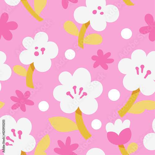 Cute seamless pattern with flowers and abstract botanical elements. Vector hand drawn floral background for textile, fabric, print or wallpaper.